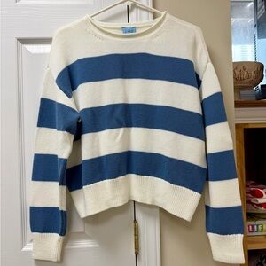CeCe Blue and White Striped Sweater